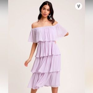 Lulus Gala Ready Lavender Off-the-Shoulder Ruffle Midi Dress